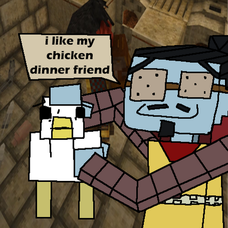 my vintage story oc and their chicken!